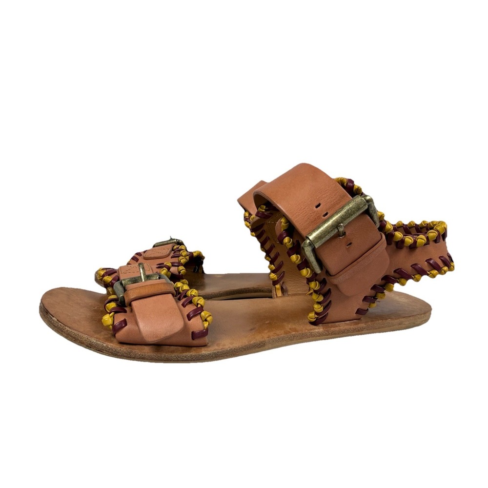 See by Chloé Leather Buckle Sandals Brown‎ Woven Trim Women's EU 36.5 US 6.5